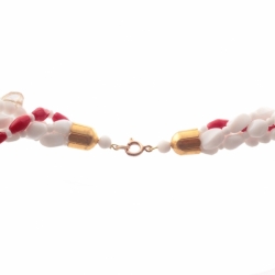 Vintage Czech 4 strand twist choker necklace white red round oval bicone glass beads