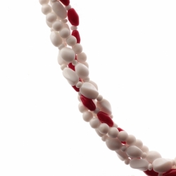 Vintage Czech 4 strand twist choker necklace white red round oval bicone glass beads