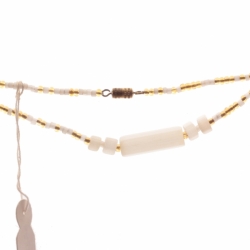 Vintage Czech necklace satin atlas cylinder gold line topaz seed glass beads