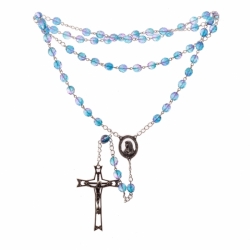 Czech 5 decade Catholic sapphire blue glass bead rosary crucifix pendant