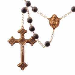 Czech 5 decade Catholic black marble glass bead rosary crucifix pendant