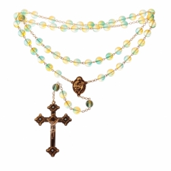 Czech 5 decade green bicolor glass bead Catholic rosary crucifix pendant