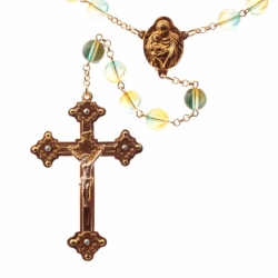 Czech 5 decade green bicolor glass bead Catholic rosary crucifix pendant