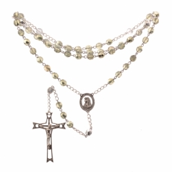 Czech 5 decade metallic crystal green glass bead Catholic rosary crucifix pendant