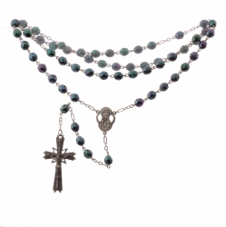 Czech 5 decade peacock vitrail metallic glass bead Catholic rosary crucifix pendant