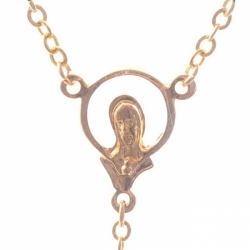 Czech 5 decade brown striped oval glass bead Catholic rosary crucifix pendant