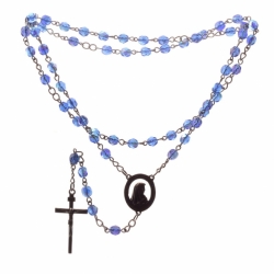 Czech 5 decade sapphire blue vitrail glass bead Catholic rosary crucifix pendant