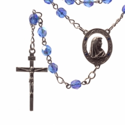 Czech 5 decade sapphire blue vitrail glass bead Catholic rosary crucifix pendant