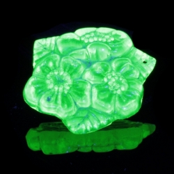 38mm Antique Czech Uranium floral molded pendant glass bead
