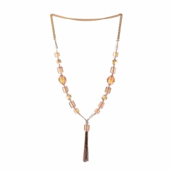 Vintage Czech gold chain tassle necklace Uranium bicolor faceted glass beads