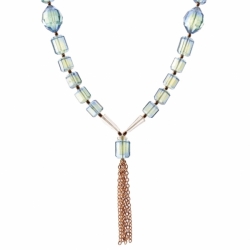 Vintage Czech gold chain tassle necklace Uranium sapphire blue bicolor faceted glass beads