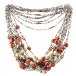 Lot (12) Vintage Art Deco German Bauhaus chrome chain necklaces galalith beige brown beads Jakob Bengel 