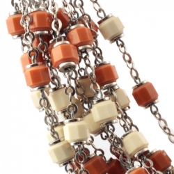 Lot (12) Vintage Art Deco German Bauhaus chrome chain necklaces galalith beige brown beads Jakob Bengel 
