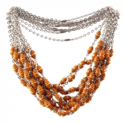 Lot (12) Vintage Art Deco German Bauhaus chrome chain necklaces galalith orange cone beads Jakob Bengel 