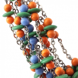 Lot (11) Vintage Art Deco chrome chain necklaces Czech blue green orange glass beads
