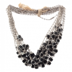 Lot (12) Vintage Art Deco German Bauhaus chrome chain necklaces galalith black beads Jakob Bengel 