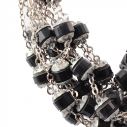 Lot (12) Vintage Art Deco German Bauhaus chrome chain necklaces galalith black beads Jakob Bengel 
