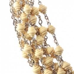 Lot (12) Vintage Art Deco German Bauhaus chrome chain necklaces galalith beige bicone beads Jakob Bengel 