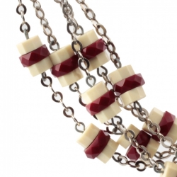 Lot (5) Vintage Art Deco German Bauhaus chrome chain necklaces galalith cream black rondelle beads Jakob Bengel 
