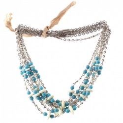Lot (8) Vintage Art Deco chrome chain necklaces Czech Uranium blue glass beads