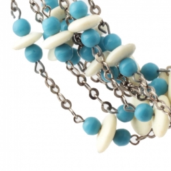 Lot (8) Vintage Art Deco chrome chain necklaces Czech Uranium blue glass beads