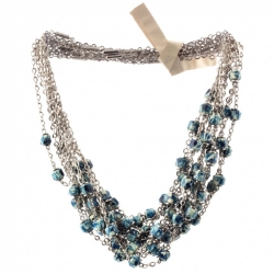 Lot (12) Vintage Art Deco German Bauhaus chrome chain necklaces galalith blue marble beads Jakob Bengel 