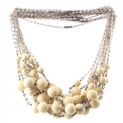 Lot (12) Vintage Deco German Bauhaus chrome chain necklaces galalith cream ivory round beads Jakob Bengel 