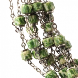 Lot (11) Vintage Art Deco German Bauhaus chrome chain necklaces galalith green marble beads Jakob Bengel 