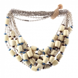 Lot (11) Vintage Art Deco German Bauhaus chrome chain necklaces galalith cream cylinder beads Jakob Bengel 