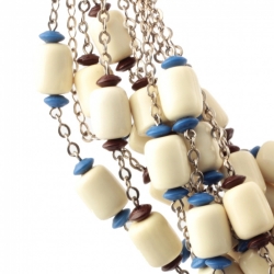 Lot (11) Vintage Art Deco German Bauhaus chrome chain necklaces galalith cream cylinder beads Jakob Bengel 