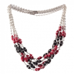 Lot (7) Vintage Art Deco German Bauhaus chrome chain necklaces galalith red black cone beads Jakob Bengel 