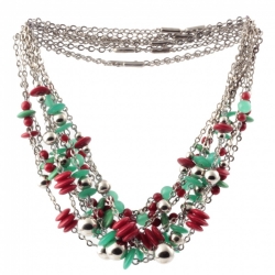 Lot (9) Vintage Art Deco chrome chain necklaces Czech Uranium burgundy glass beads chrome balls