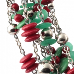 Lot (9) Vintage Art Deco chrome chain necklaces Czech Uranium burgundy glass beads chrome balls