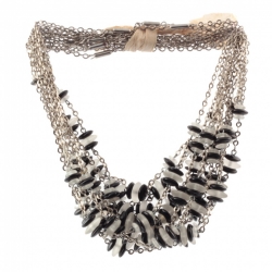 Lot (13) Vintage Art Deco chrome chain necklaces Czech frost crystal black rondelle glass beads