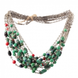 Lot (12) Vintage mixed Art Deco chrome chain necklaces Czech red green black depression glass beads
