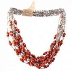 Lot (12) Vintage Art Deco German Bauhaus chrome chain necklaces galalith burnt orange cone beads Jakob Bengel 