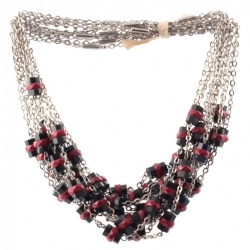 Lot (11) Vintage Art Deco German Bauhaus chrome chain necklaces galalith carnelian cobalt black beads Jakob Bengel 