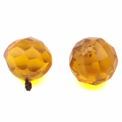Lot (2) 15mm Czech antique ball hand faceted amber topaz glass Chandelier prisms