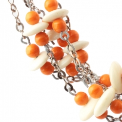 Lot (6) Vintage Art Deco chrome chain necklaces Czech Uranium orange glass beads