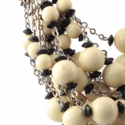 Lot (12) Vintage Art Deco German Bauhaus chrome chain necklaces galalith cream ivory round beads Jakob Bengel 