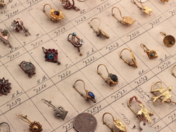 Technical design sample card (89) vintage Art Deco 1920's earrings Czechoslovakia