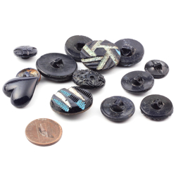 Lot (13) vintage Czech Art Deco geometric and flower blue glass buttons