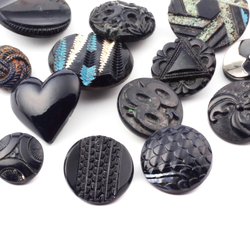 Lot (13) vintage Czech Art Deco geometric and flower blue glass buttons
