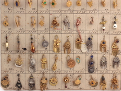 Art Deco design sample card (89) Czech vintage rhinestone glass bead coin earrings