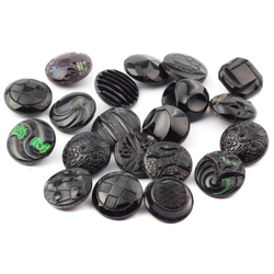 Lot (20) vintage Czech Art Deco geometric and floral black glass buttons