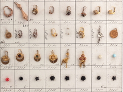 1920's Deco technical sample card (63) Czech vintage rhinestone glass bead coin earrings