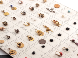 1920's Deco technical sample card (63) Czech vintage rhinestone glass bead coin earrings
