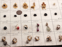 1920's Deco technical sample card (63) Czech vintage rhinestone glass bead coin earrings