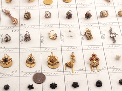 1920's Deco technical sample card (63) Czech vintage rhinestone glass bead coin earrings