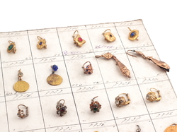 1920's Deco technical sample card (63) Czech vintage rhinestone glass bead coin earrings